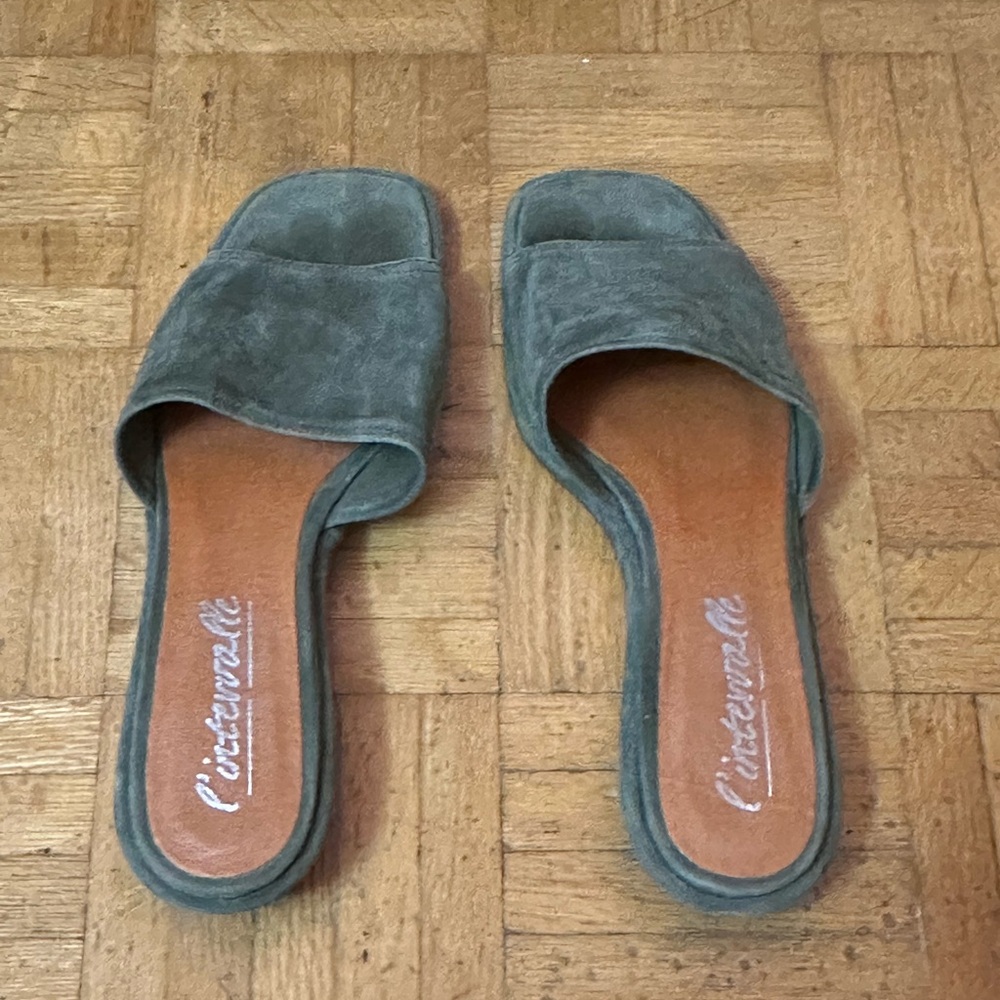 L'Intervalle Suede Mule Sandals Olive Green Sz 8